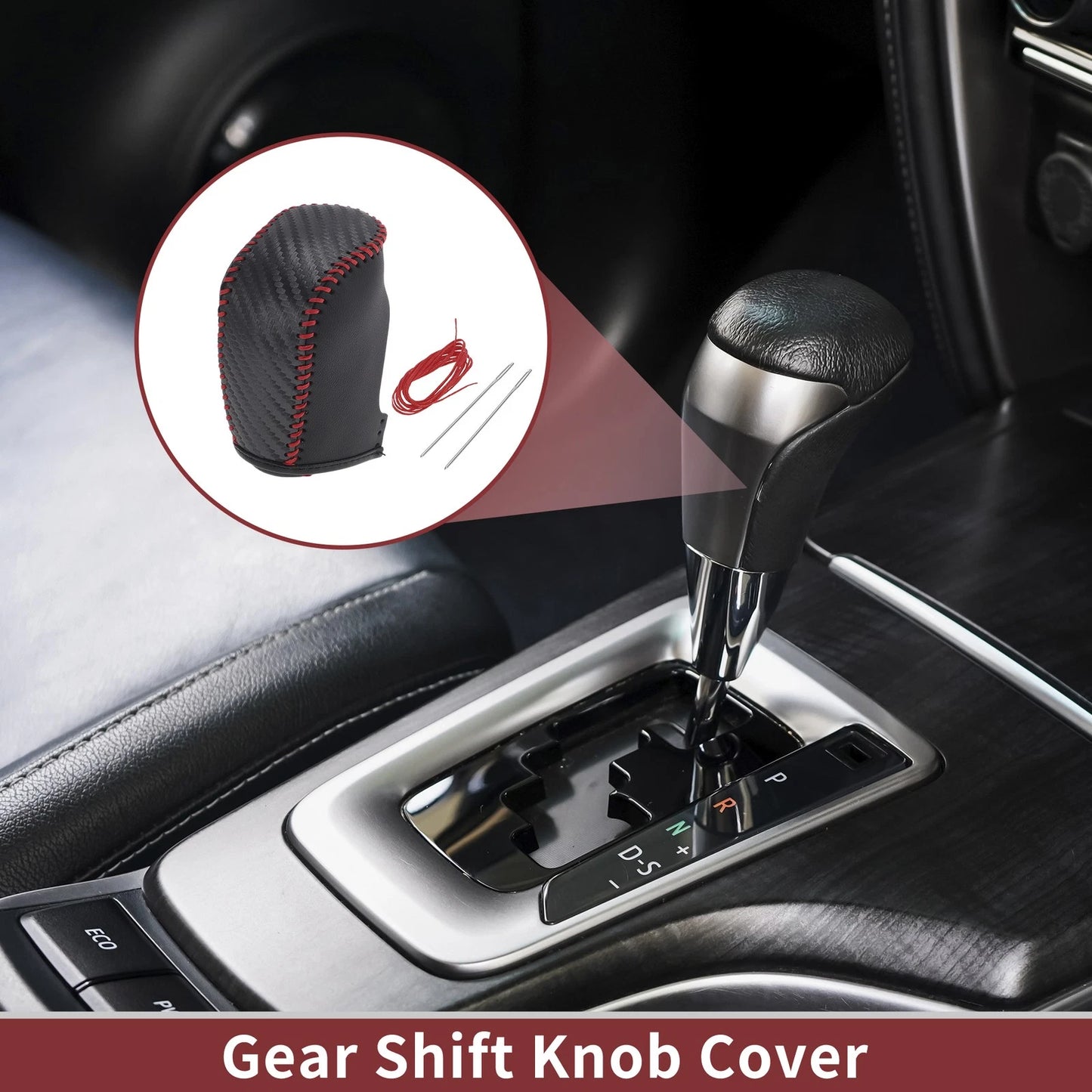 1 Pc Gear Shift Knob Cover for Hyundai Sonata (2011–2014) Black Red Faux Leather