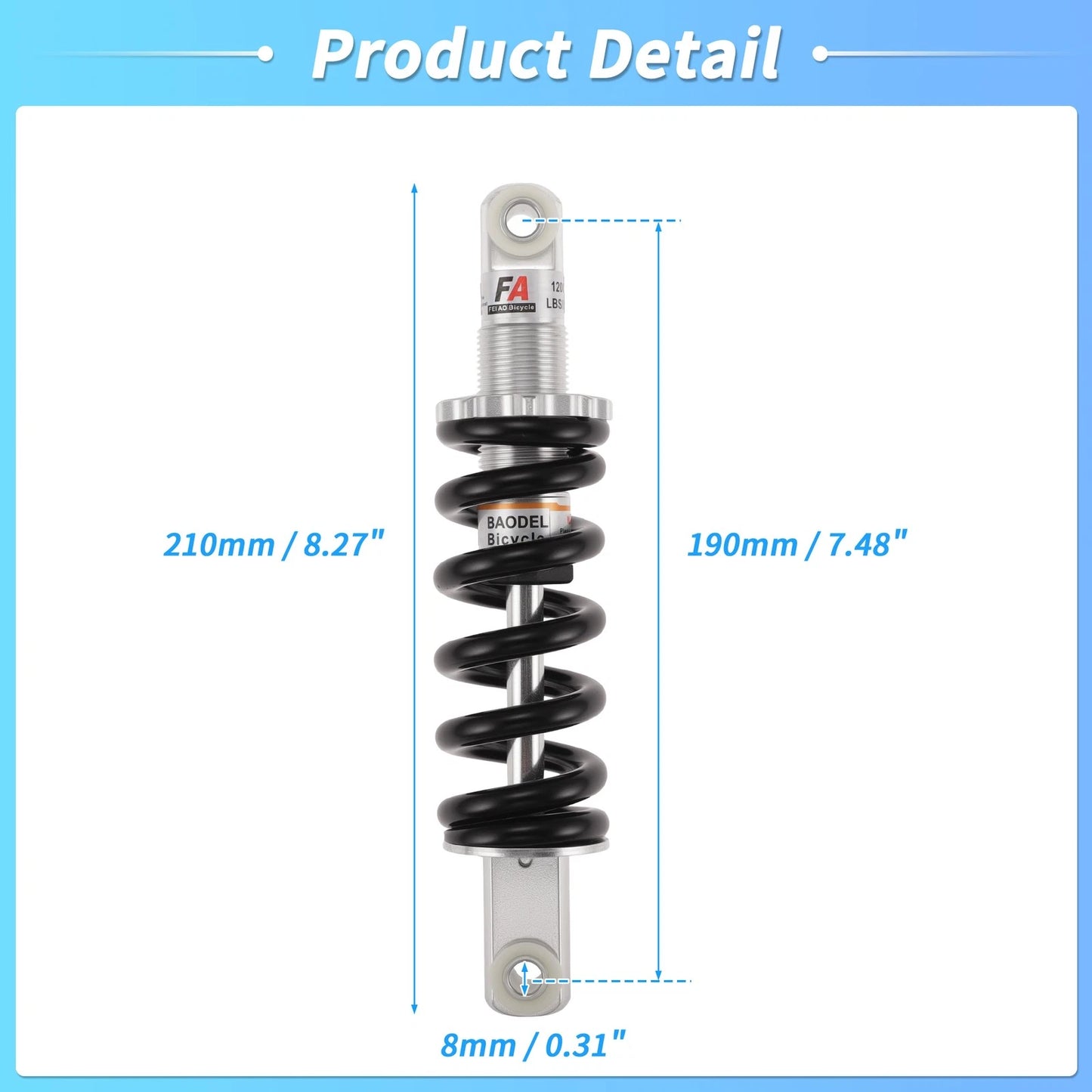 Rear Shock Absorber 190mm 1200lbs for Bicycle Motorcycle (Universal)