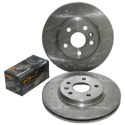2 Front Disc Rotors Slotted Dimpled + Brake Pads for Cruze JG JH (2009–2014)