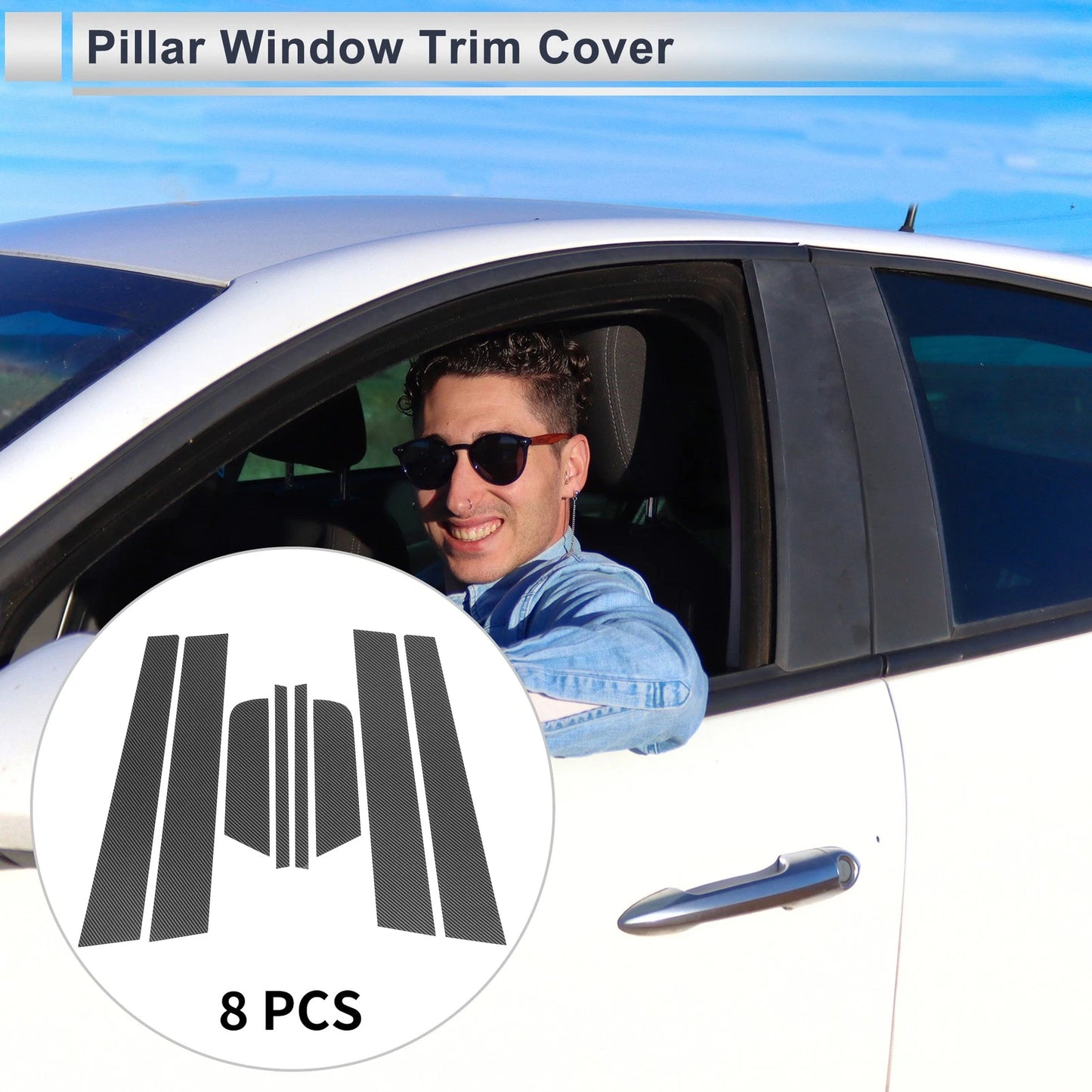 Set of 8 Door Pillar Window Trim for Mazda 3 Axela (2006–2012) Carbon Fiber