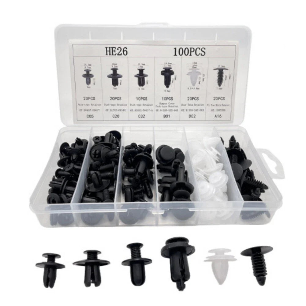 100x Push Retainer Pins for Bumper Door Trim Panel Fasteners - Mixed Size
