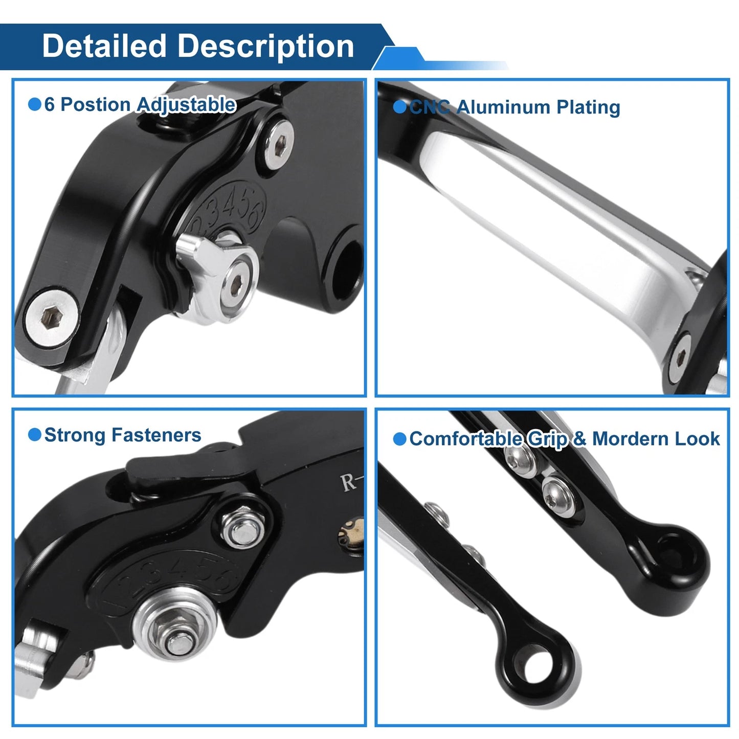 Adjustable Brake Clutch Levers for Yamaha YZF R1 (2002–2023) Black/Silver
