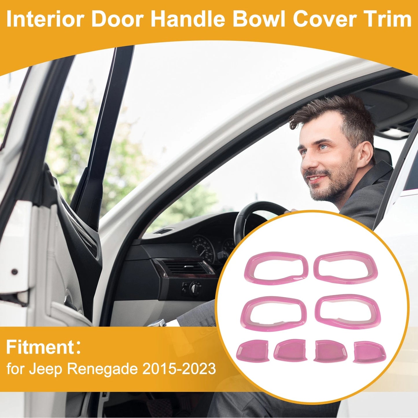 Set of 4 Pink ABS Interior Door Handle Bowl Cover Trim for Jeep Renegade (2015–2023)