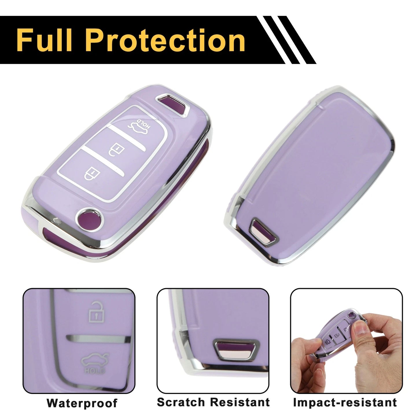 TPU Silicone Car Key Case for Hyundai i10 (2010–2023) - Purple/Silver Trim