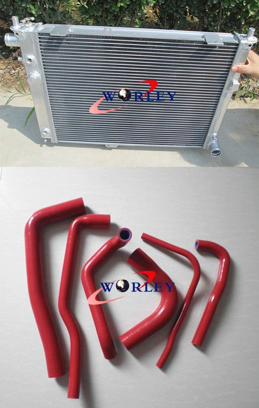 Aluminum Radiator with Red Hose for Saab 9000 Aero (1993–1998) Turbo