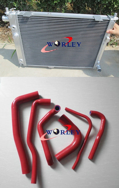Aluminum Radiator with Red Hose for Saab 9000 Aero (1993–1998) Turbo