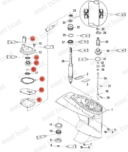 Water Pump Impeller Kit for Mercury Mariner Force (1998–Up) 40 50 HP