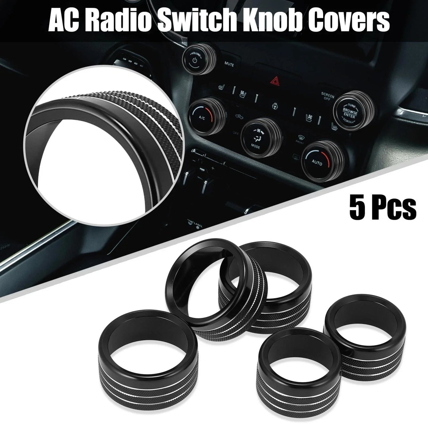5 x Black AC Radio Switch Knob Covers for Dodge Ram 1500 (2018-2020)