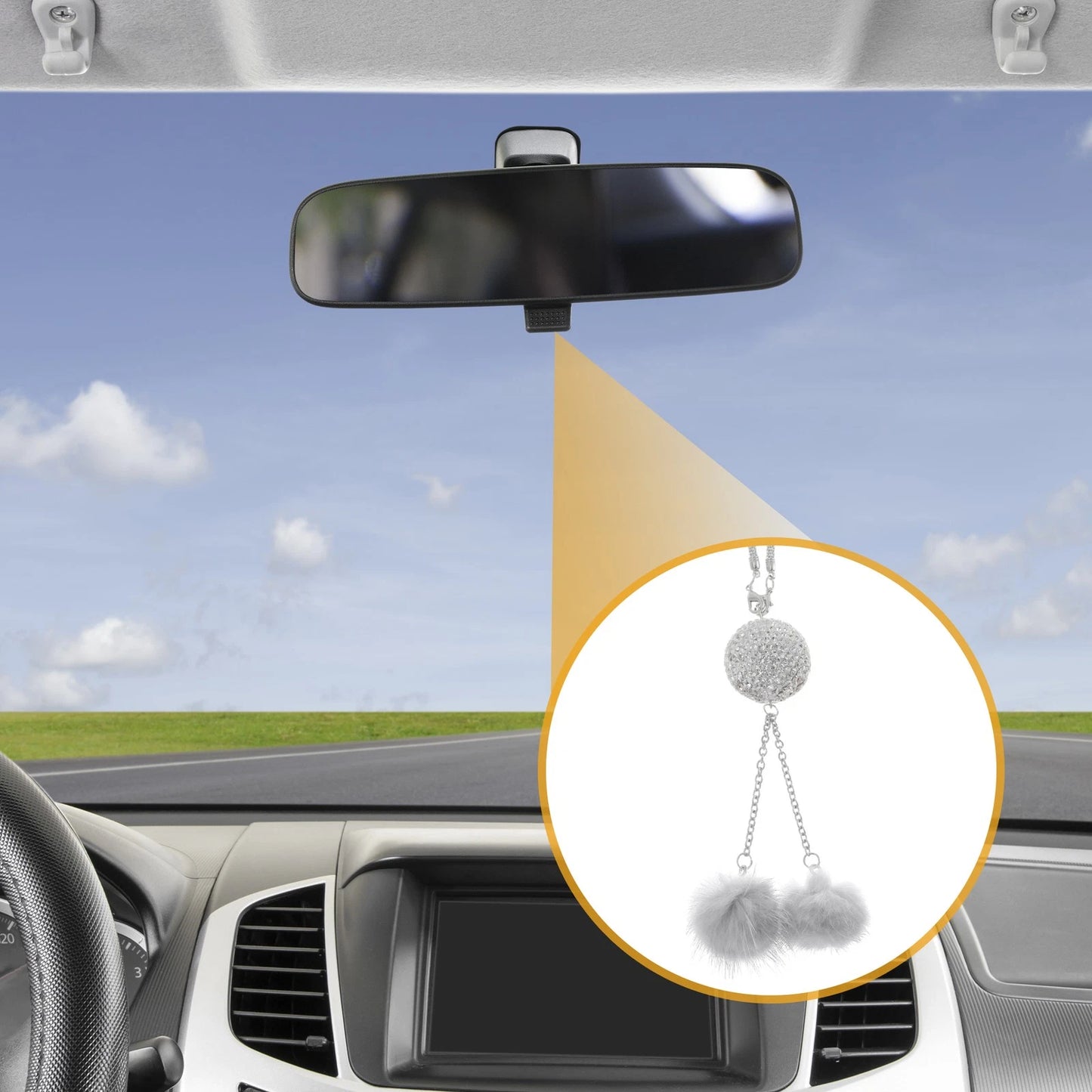 Rhinestone Drill Ball Pendant for Rear View Mirror - Light Gray