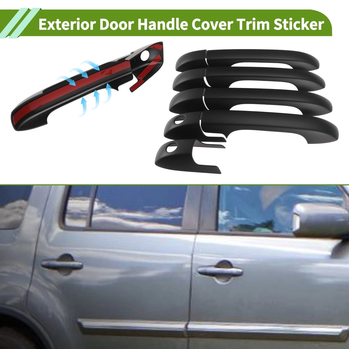 Set of 9 Exterior Door Handle Cover Trim for Honda Pilot (2003–2008) Matte Black