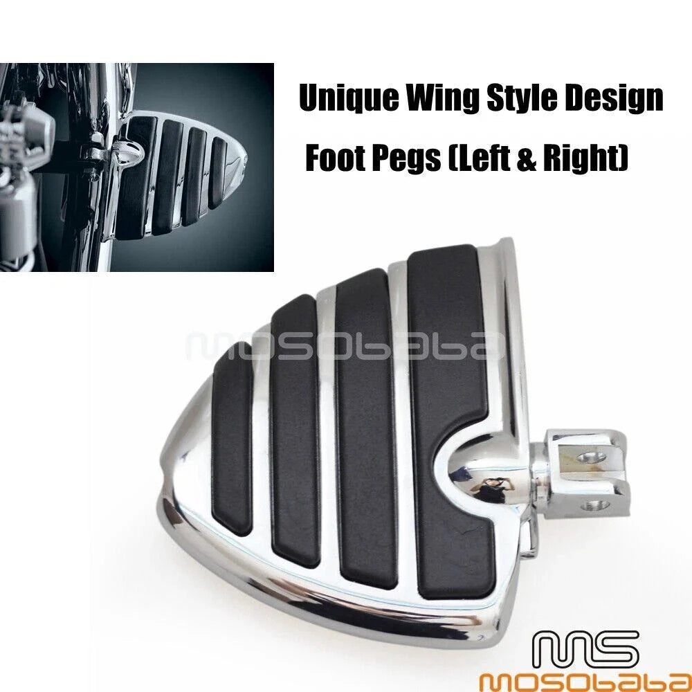 Chrome Wing Style Foot Pegs for Suzuki Boulevard M50, M90 & Honda Gold Wing GL1800 (2006-2023)
