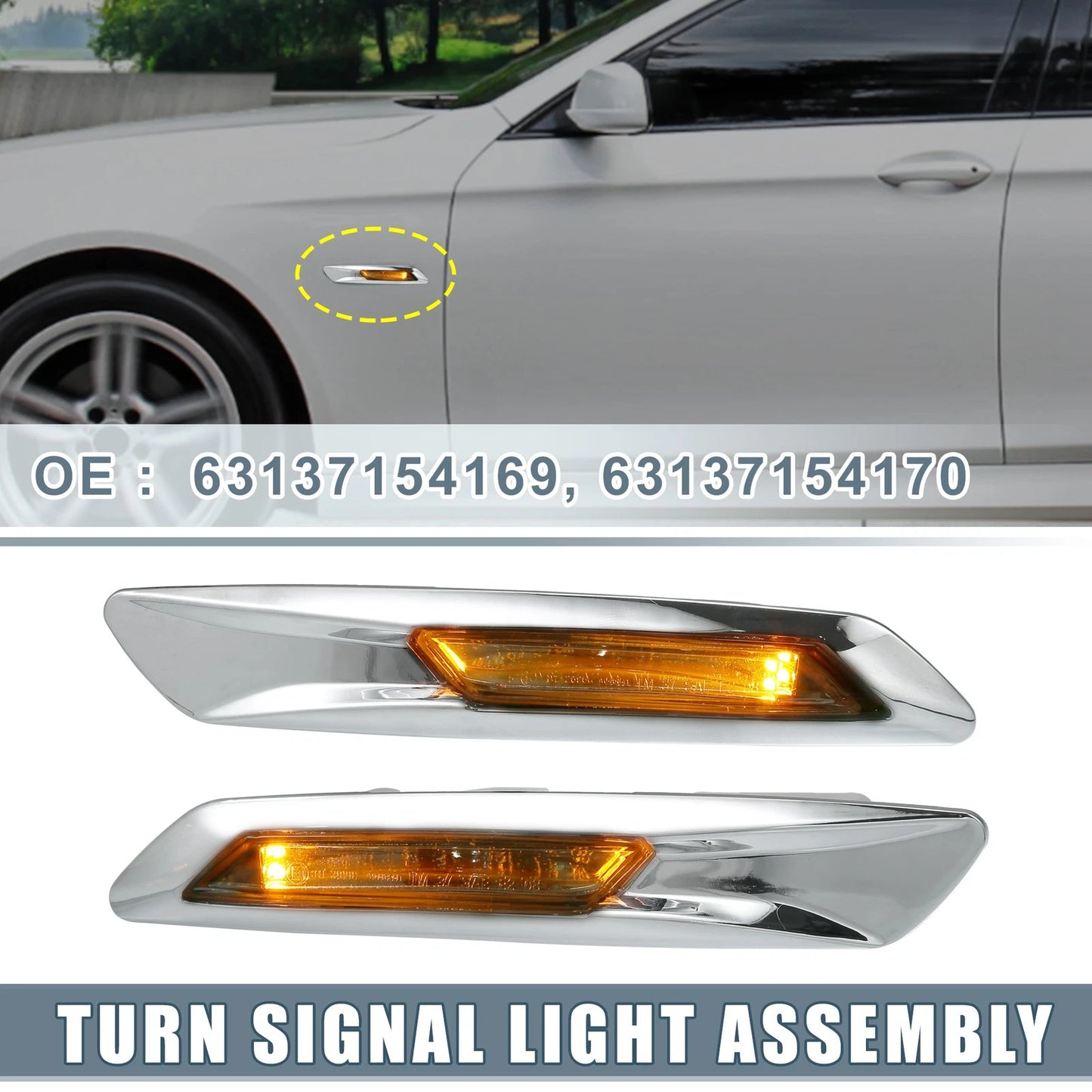 2PCS Side Marker Turn Signal Amber Light for BMW 528i 535i 550i (2011–2016)