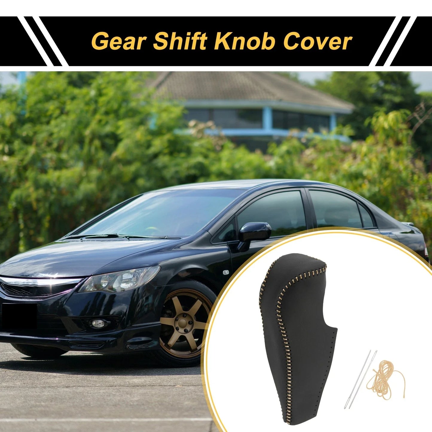 Car Gear Shift Knob Cover for Honda Civic 2006-2011 Black Beige Faux Leather