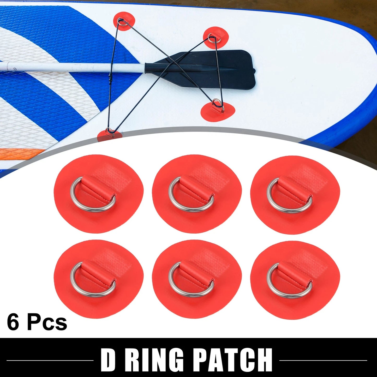 6pcs Red D Ring Patch for Surfboard (PVC, Stainless Steel)