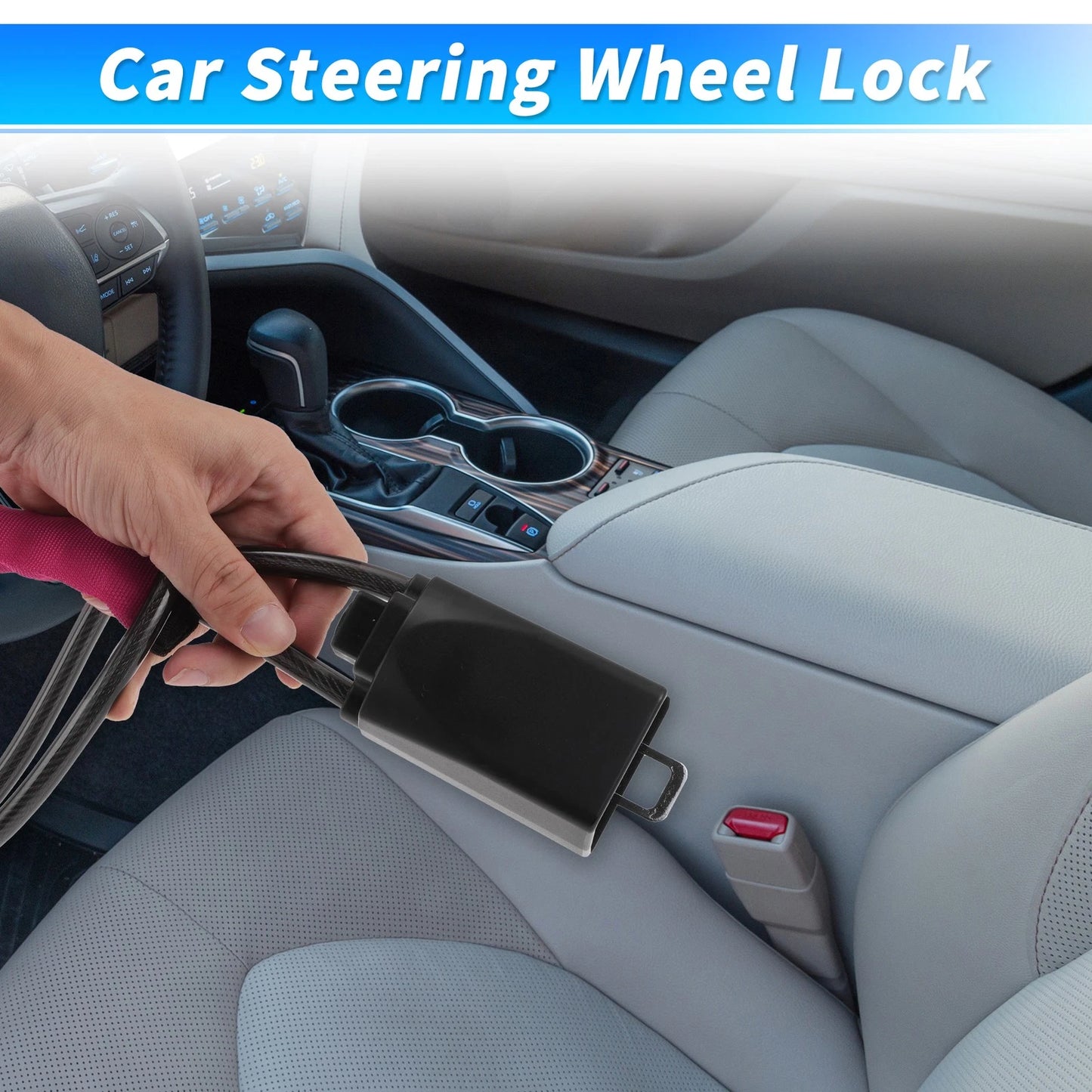 Steering Wheel Lock & Seat Belt Lock for Universal Fit (Pink)