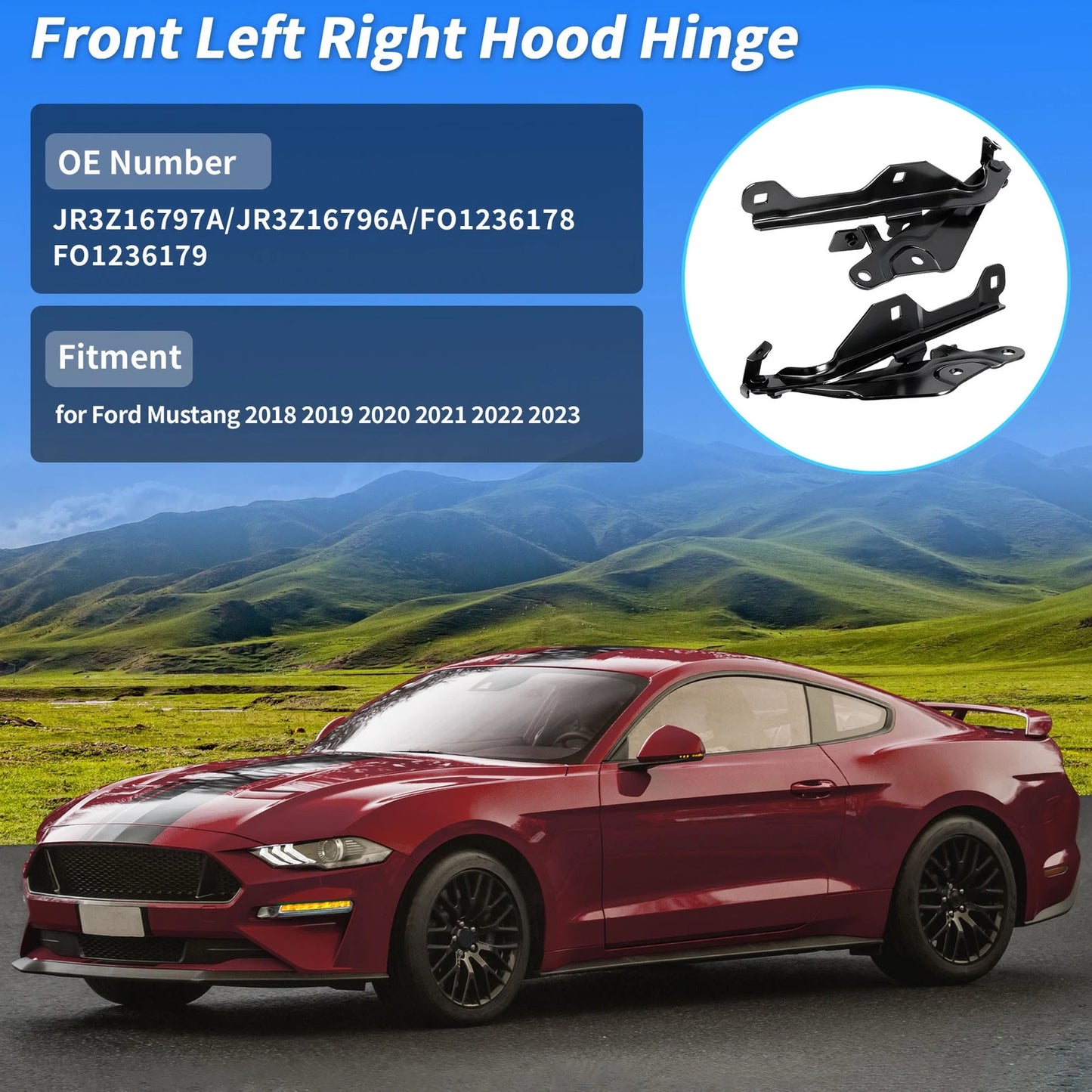 Set of 2 Front Hood Hinges for Ford Mustang (2018–2023) JR3Z16797A/JR3Z16796A