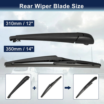 Rear Windshield Wiper Blade Arm Set for Jeep Cherokee KL (2014–2023)