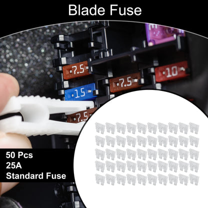 Set of 50 Standard 25A Blade Fuses for Car Boat Truck RV Motorcycle