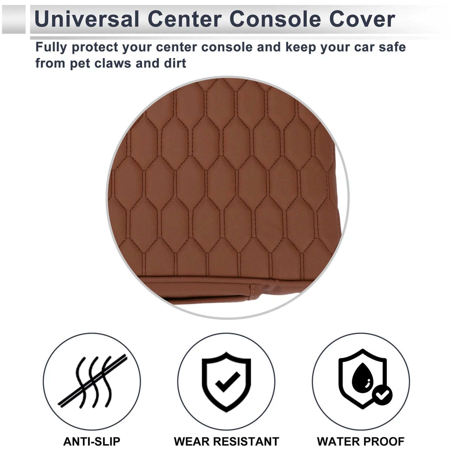 Center Console Cover for Car (13.39"x9.06"x2.36", Light Brown)