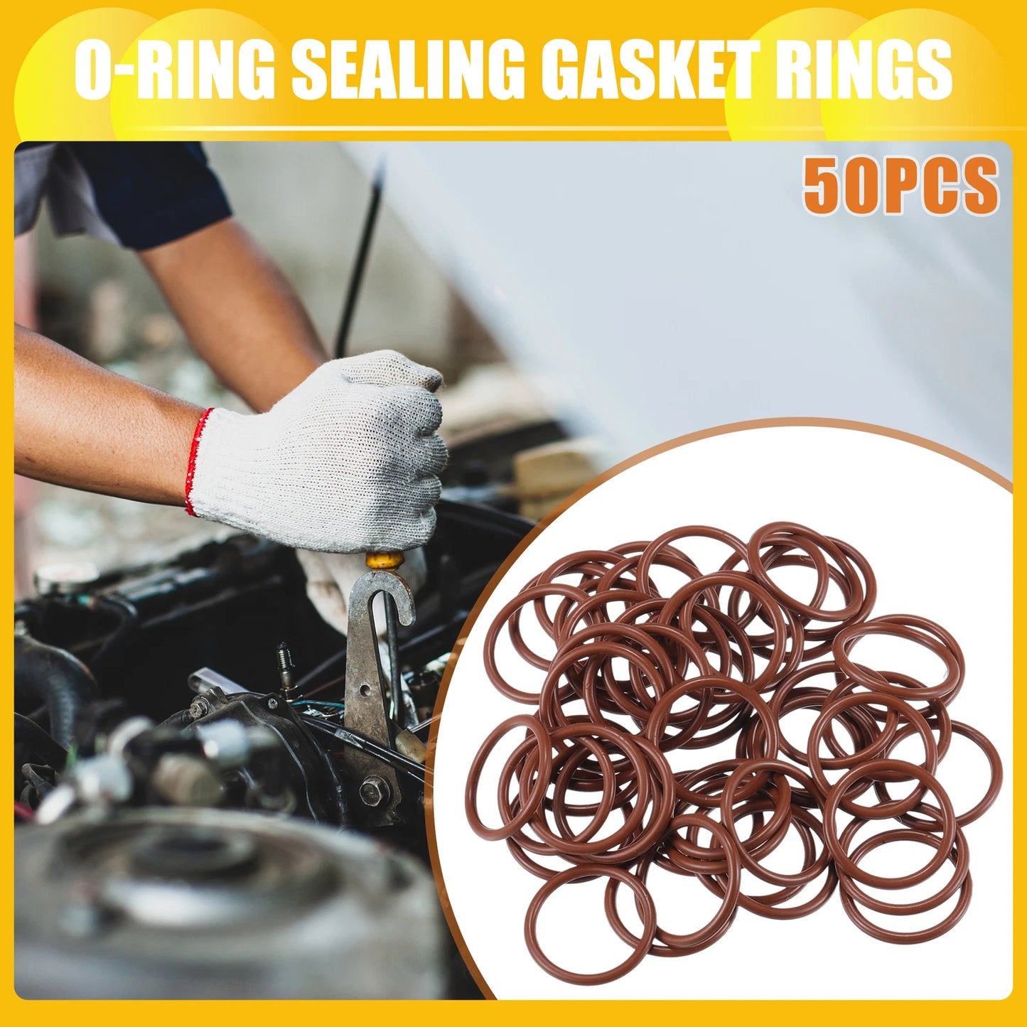 50pcs FKM Rubber O Ring Seal Gasket for Universal Cars 13mm ID x 2mm CS