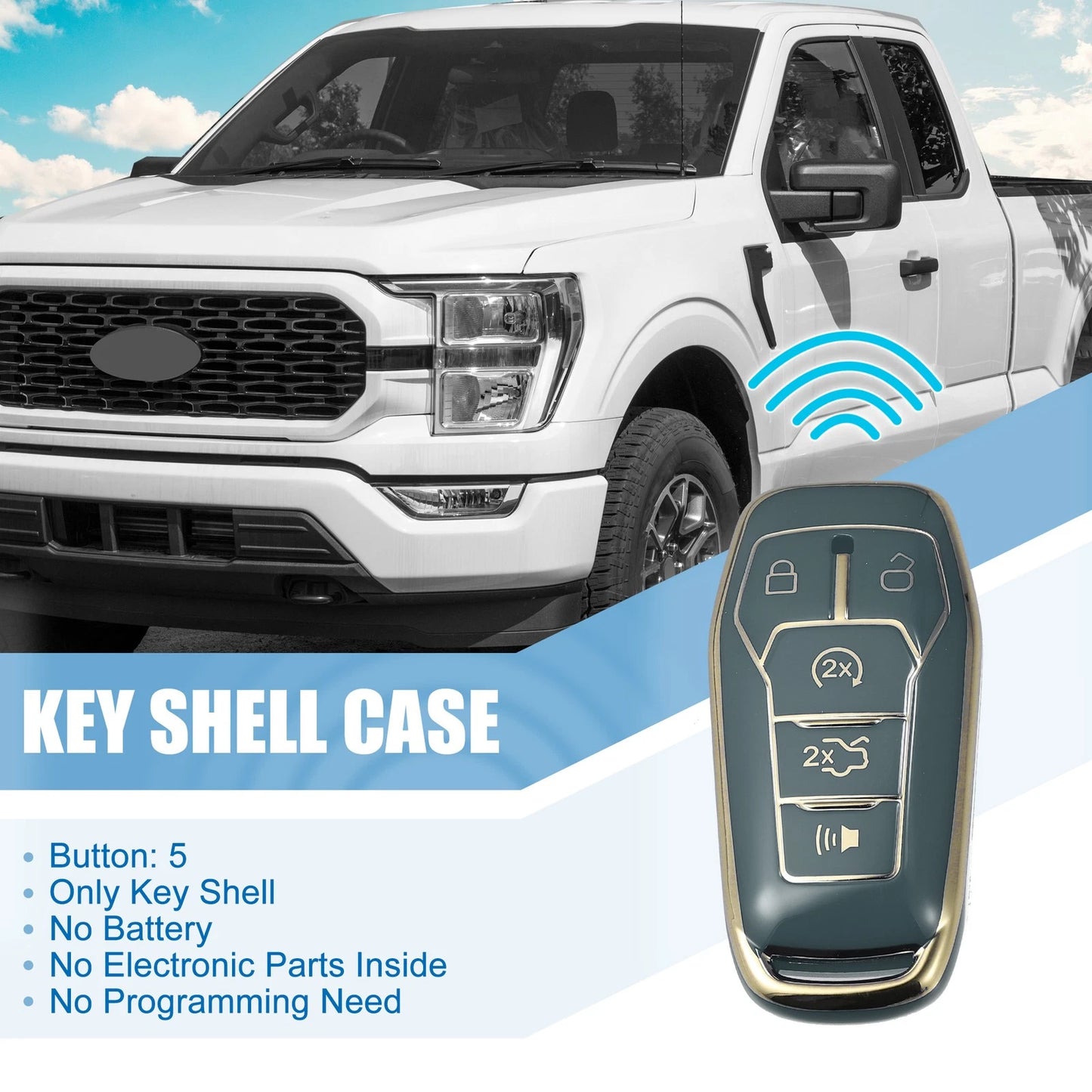TPU Remote Key Fob Case Cover 5 Button for Ford Fusion F150 (2013–2020)