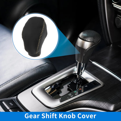 1pc Gear Shift Knob Cover for Toyota RAV4 (2019–2024) Black Beige Faux Leather