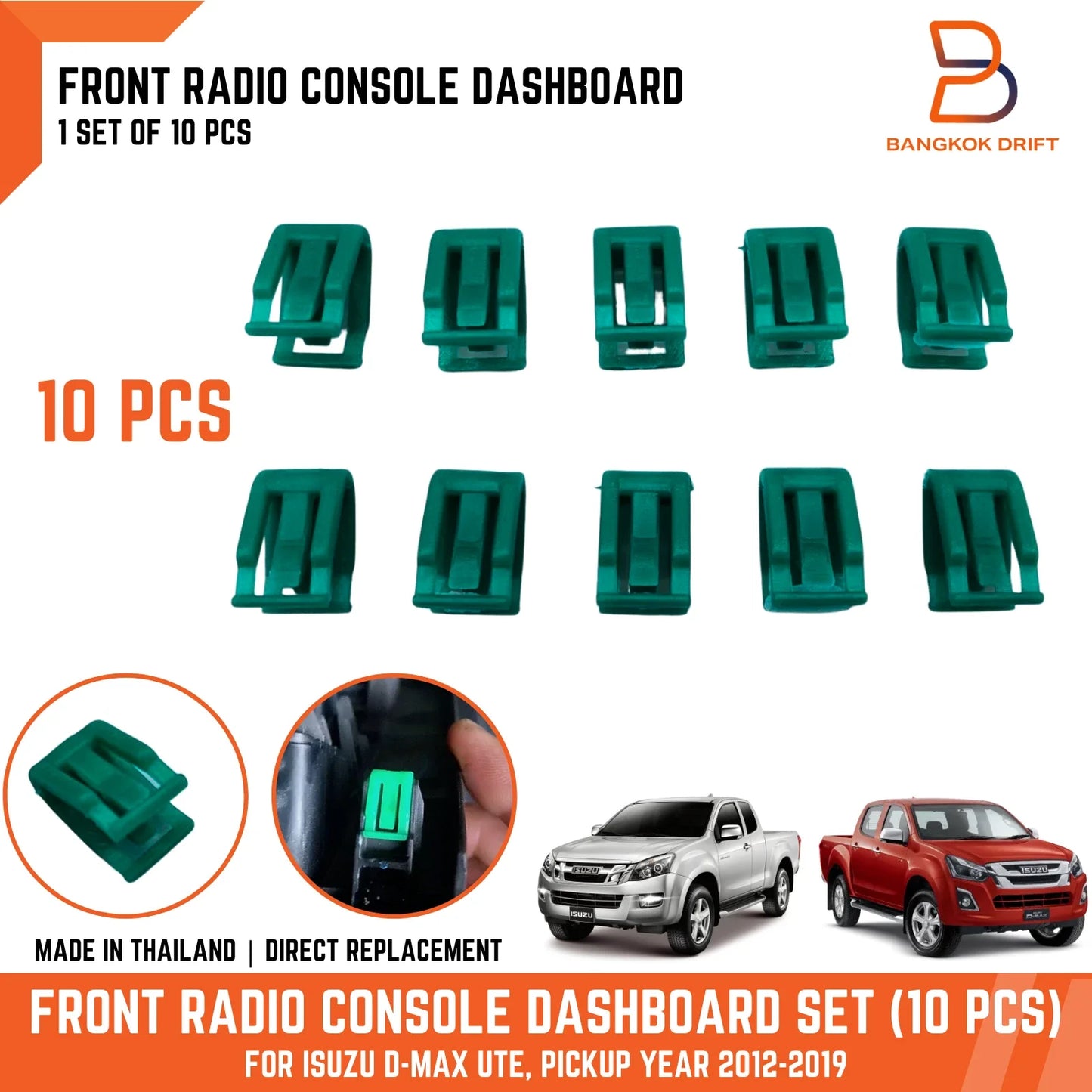 10 x Front Radio Console Dashboard Clips for Isuzu D-Max (2012-2019)
