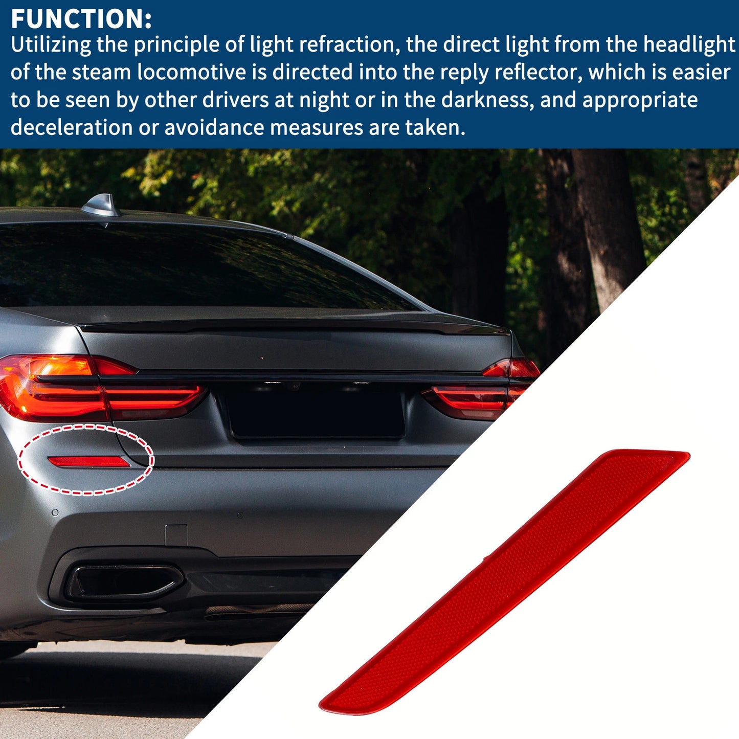 Bumper Reflector No.63148063197 for BMW 740i (2016–2019) Red Rear Left