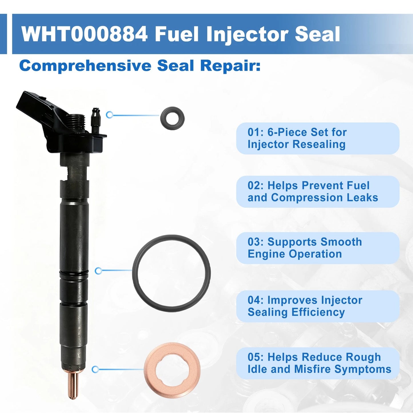 Set of 6 Fuel Injector Seal Repair Kit for Volkswagen Touareg (2011–2014)