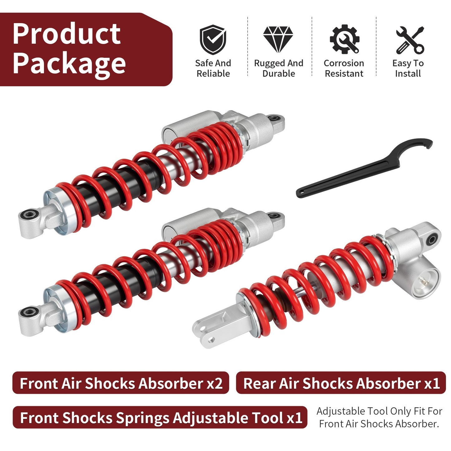 Set of 2 Front and Rear Air Shock Absorbers for Suzuki QuadSport Z400 (2003–2014)