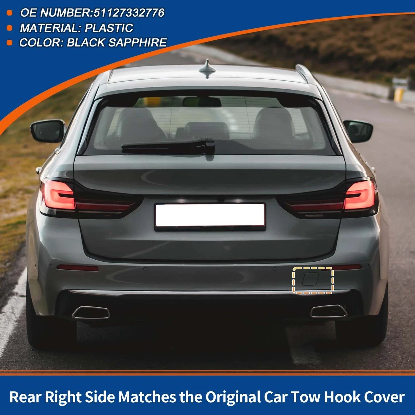 Rear Tow Hook Cover for BMW 5-Series Black Sapphire