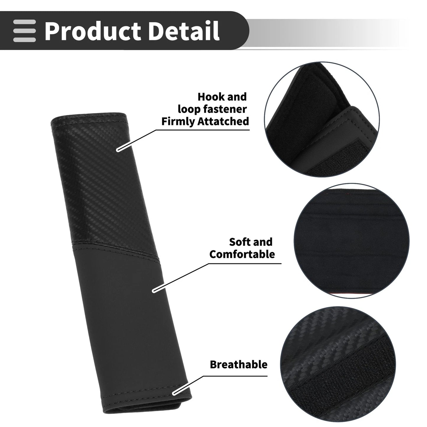 Set of 2 Black Seat Belt Cover Pads for Universal Fit (22.5cm)