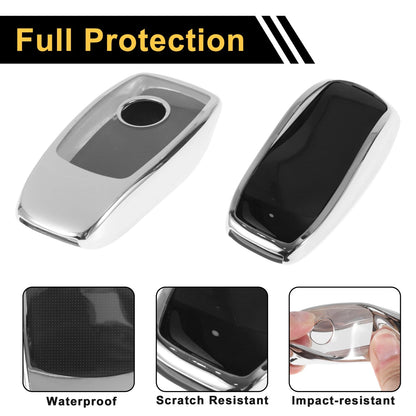 TPU Car Key Case for Mercedes Benz E Class (2017) - Silver Tone, 3 Buttons