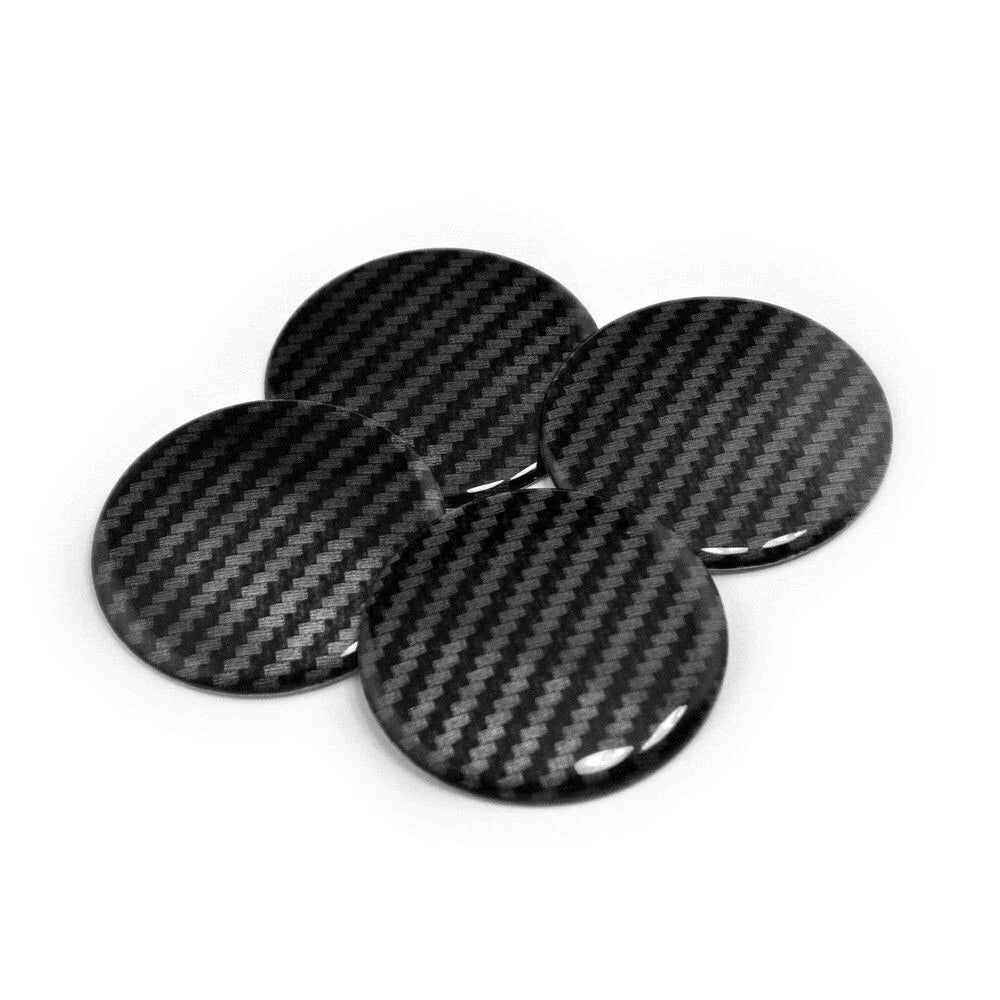50mm Carbon Fiber Style Stripe Emblem Hub Wheel Cap Sticker Kit Set for Model