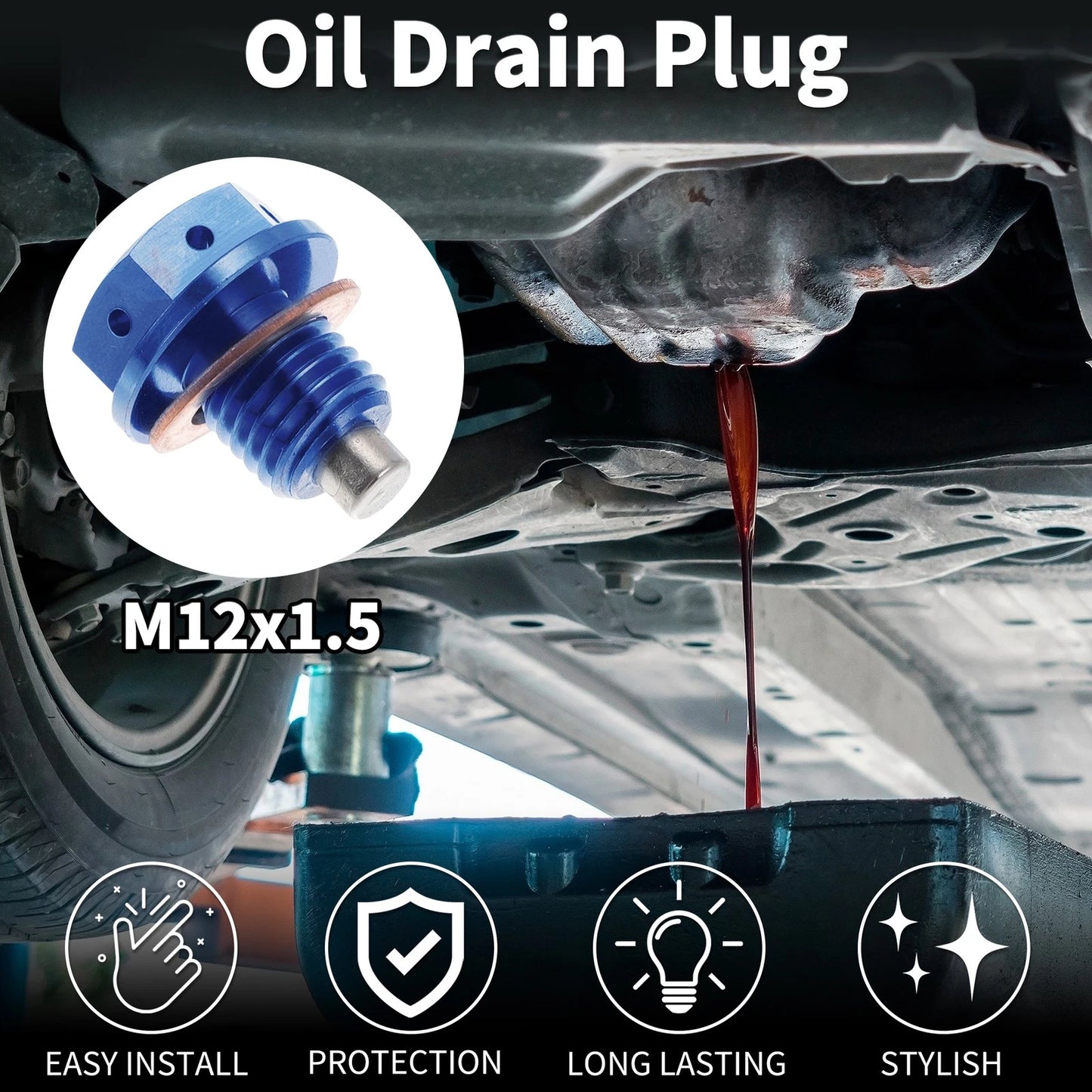 M12x1.5 Magnetic Oil Drain Plug for Various Models (1 Pc)