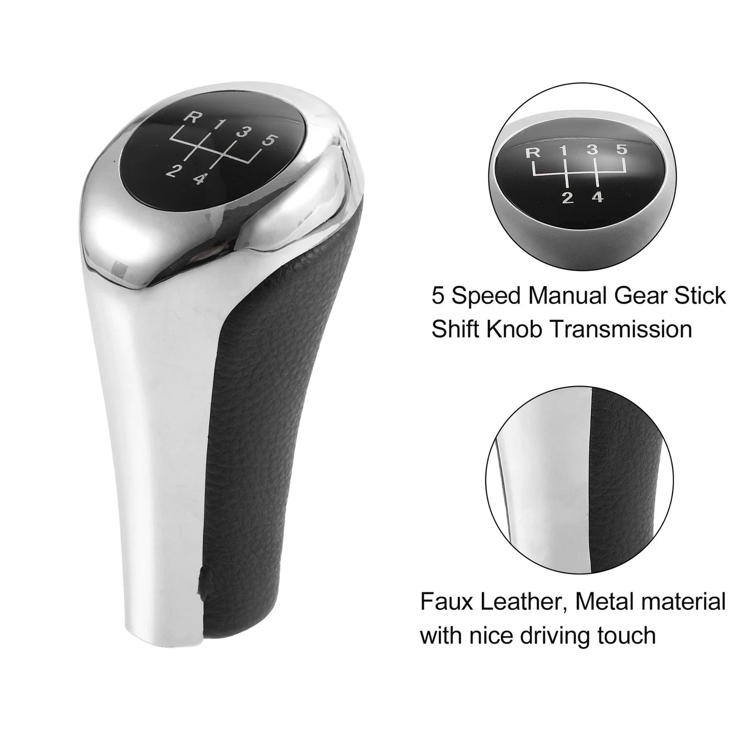 5 Speed Manual Shift Knob Head for BMW X1 E84 Faux Leather Black Silver Tone