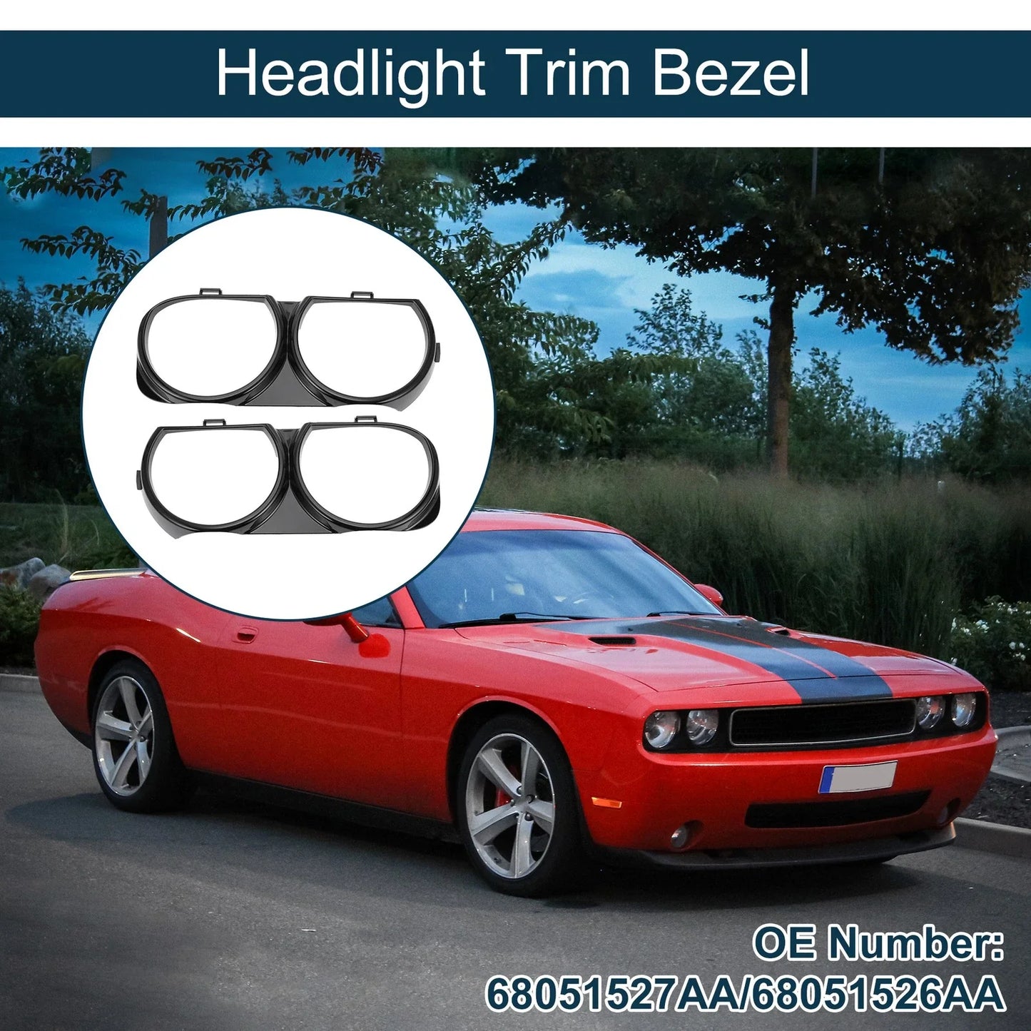 Front Headlight Trim Bezel for Dodge Challenger 2008-2014 (2 x)