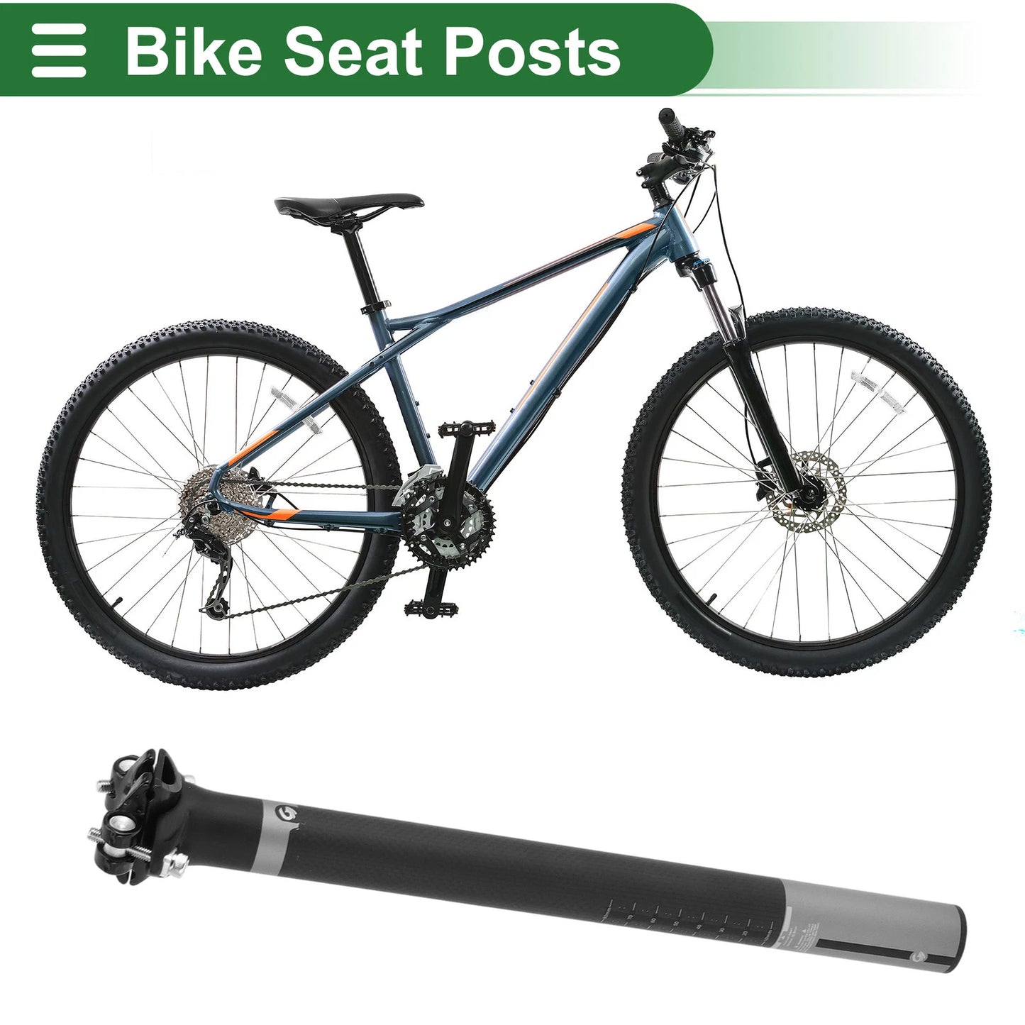 30.8mm Shock Absorbing Bike Seat Post for Universal Fit (350mm) Matte Black Gray
