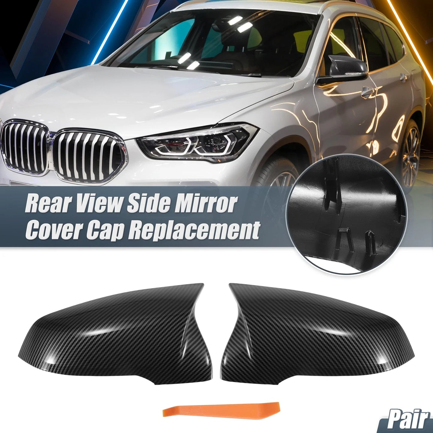 Pair Rearview Mirror Cover Cap Carbon Fiber for BMW X1 F48 F49 X2 F39