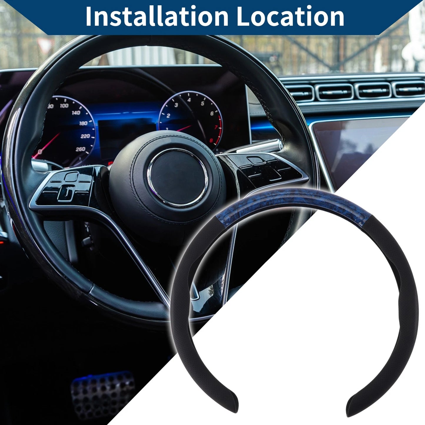 Steering Wheel Cover for Car 14.96" Light Blue Mahogany (Fits Various Models)