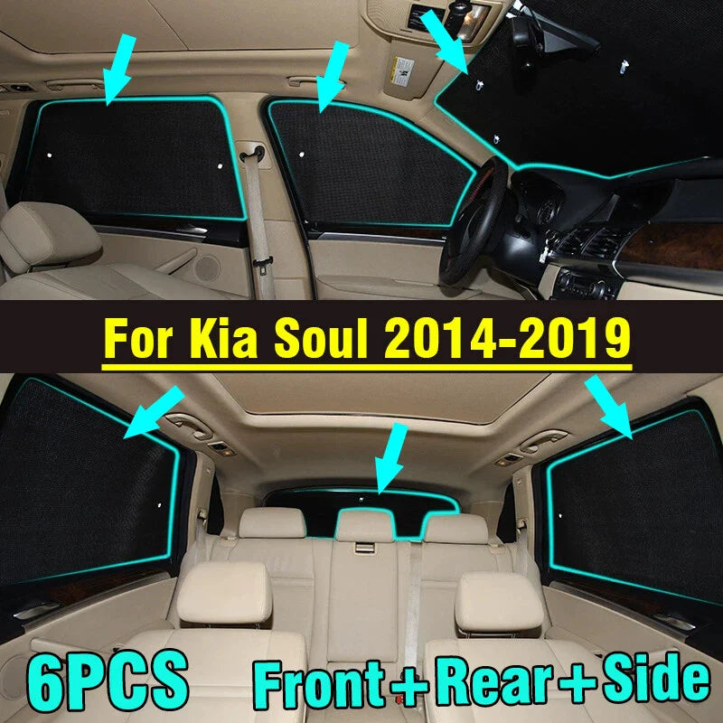 6x Front Side Rear Window Windshield Privacy Sunshade for Kia Soul (2014–2019)
