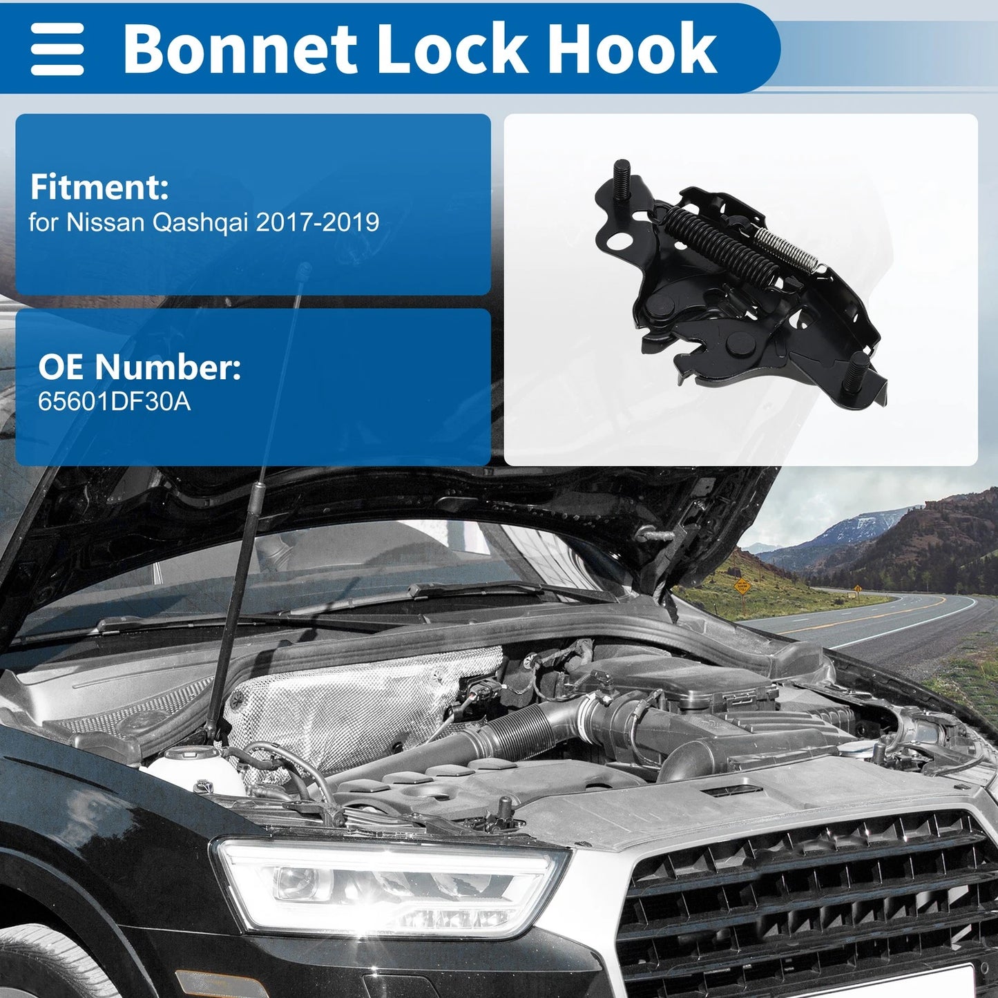Hood Latch Assembly for Nissan Qashqai (2017–2019) No. 65601DF30A