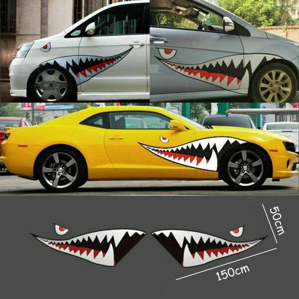 59'' / Exterior Side Door Decal / Shark Mouth Teeth Sticker Vinyl for Car