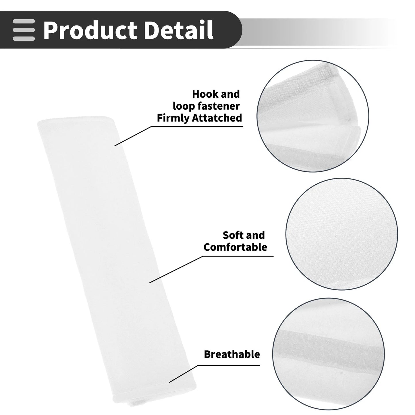 Set of 2 White Chenille Seat Belt Cover Pads for Universal Fit
