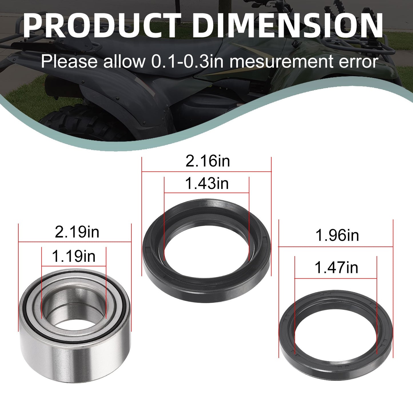 2Pcs Front Wheel Bearing & Seal Kit for Kawasaki Bayou Prairie (1990–2004)