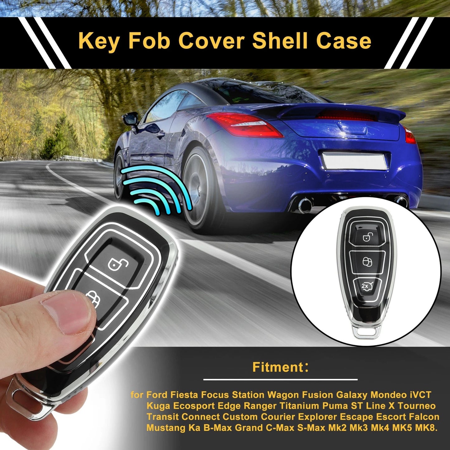 TPU Silicone Car Key Case for Ford Fiesta Focus (2011–2023) - 3 Buttons