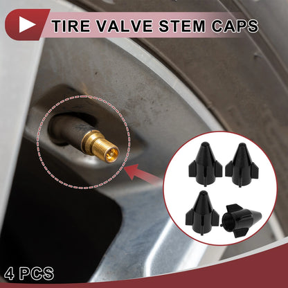 Set of 4 Mini Rocket Style Tire Valve Stem Caps Black for Car