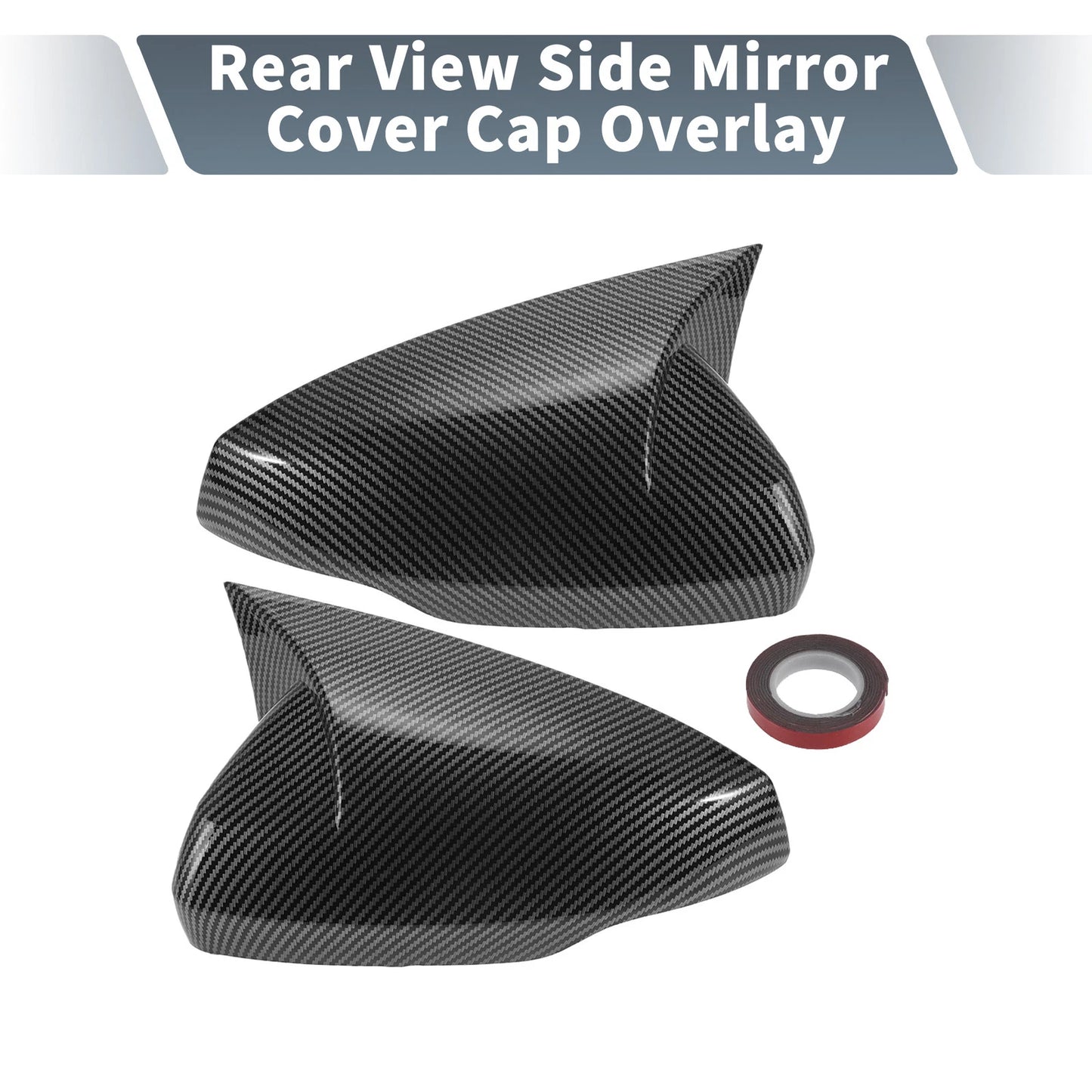 Pair Rearview Mirror Cover Overlay Black Carbon Fiber for Volkswagen Polo (2019–2023)