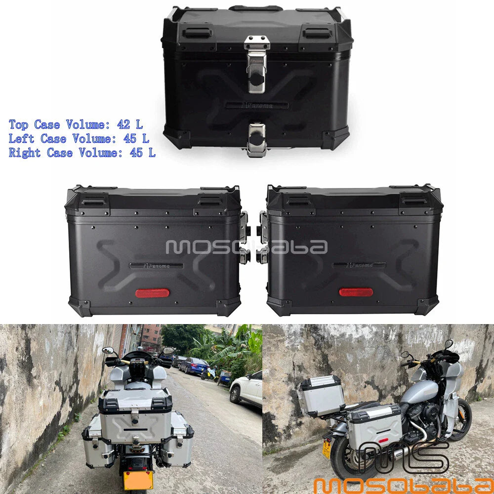 Aluminum Side & Top Case Set w/Bracket for Harley Softail Street Bob (18-20)