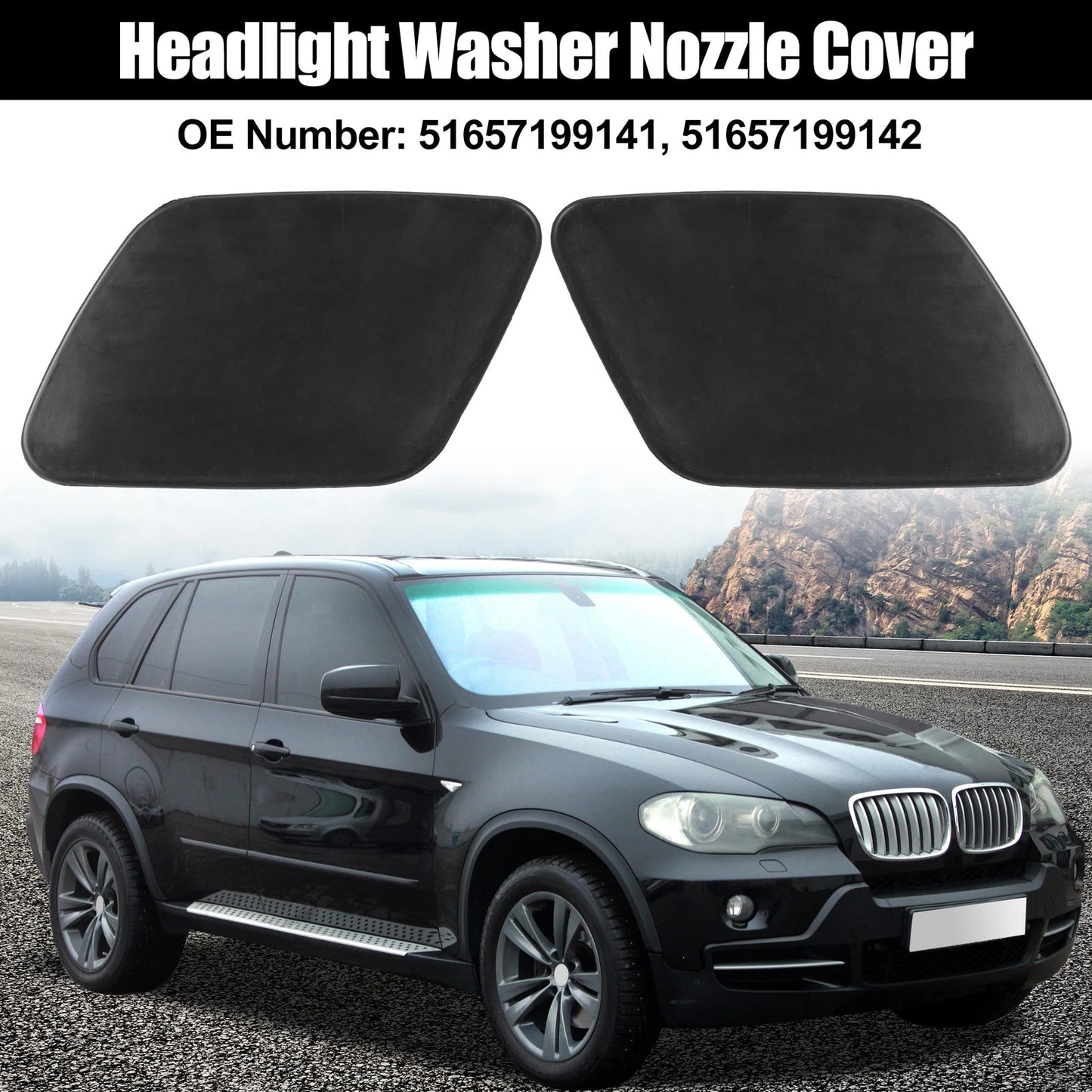 Set of 2 Headlight Washer Nozzle Covers for BMW (51657199141, 51657199142)